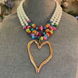 Colorful Beads and pearls Necklace with Heart Pendant